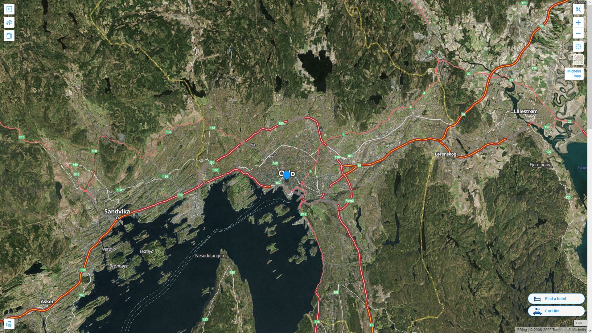 Oslo Highway and Road Map with Satellite View